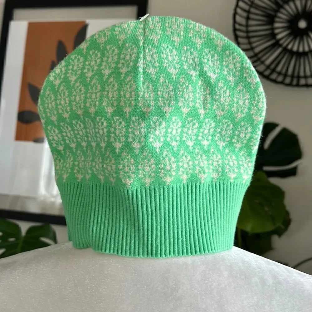 NWOT Free People Beanie Logo Printed Green Warm Streetwear Boho Trendy Ribbed OS